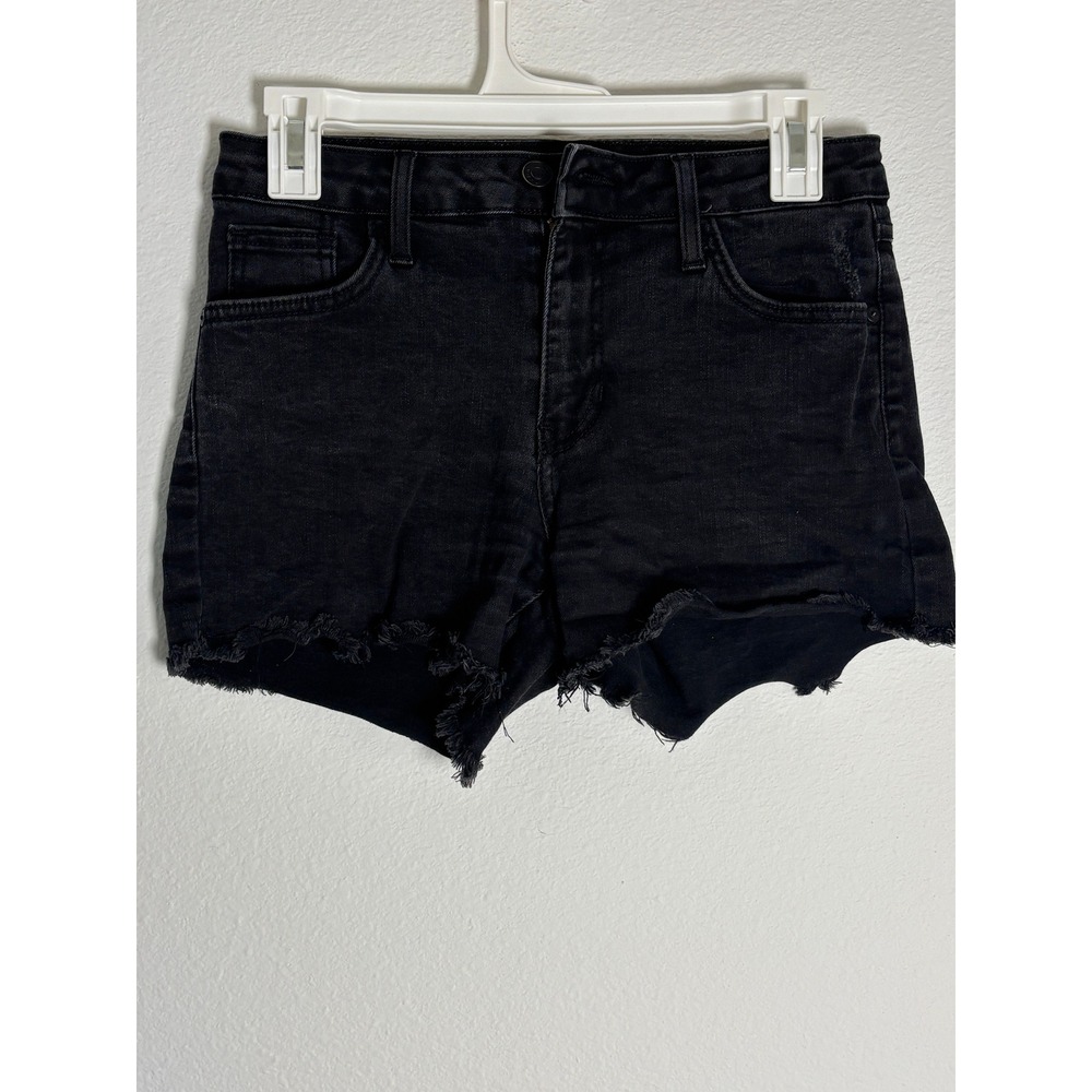 Just Black Denim Shorts Size 25 Black Raw Hem High‎ Rise Made in USA Distressed